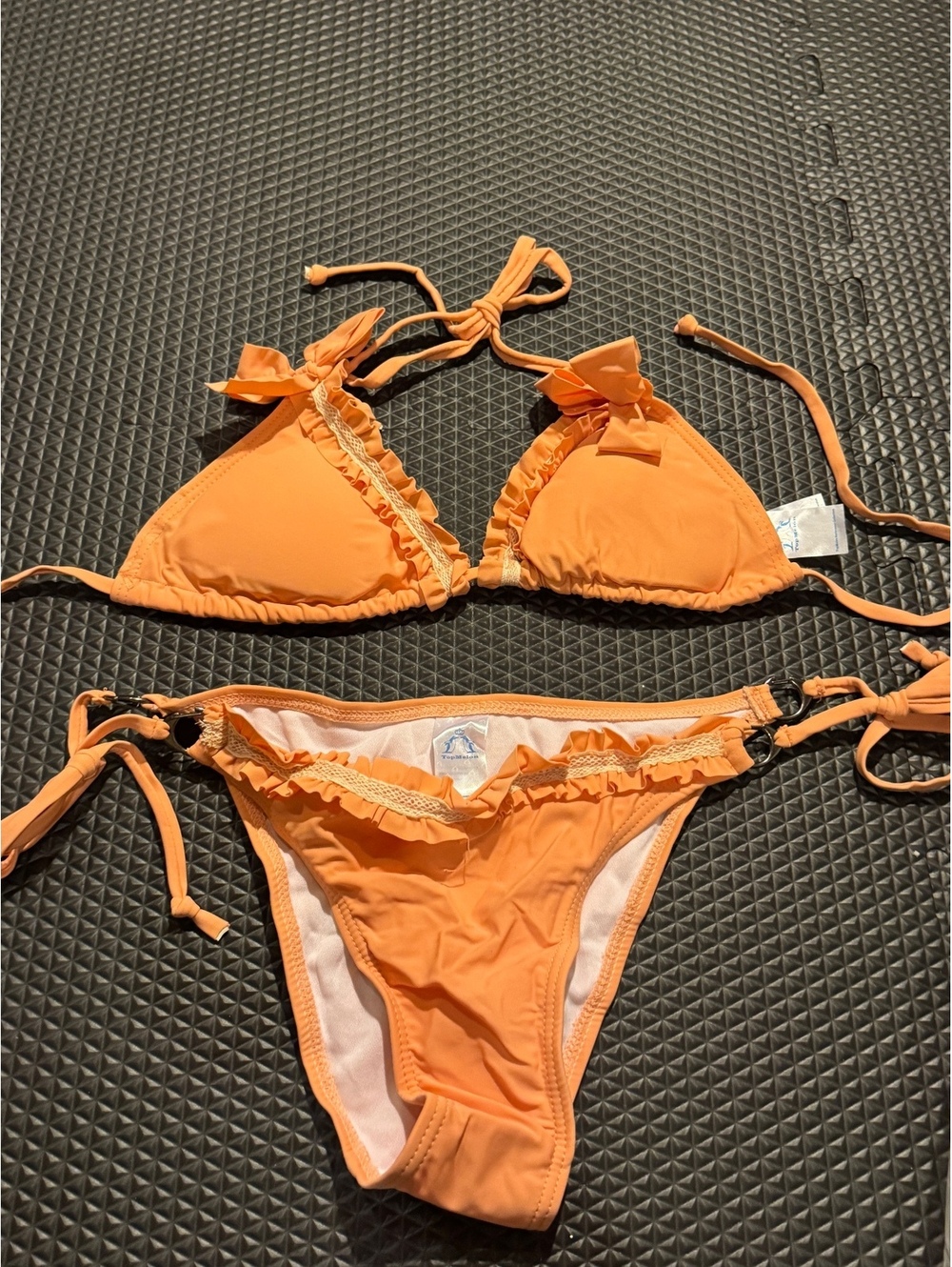 Top Melon Orange Ruffled Two-Piece Bikini Swimsuit Size L